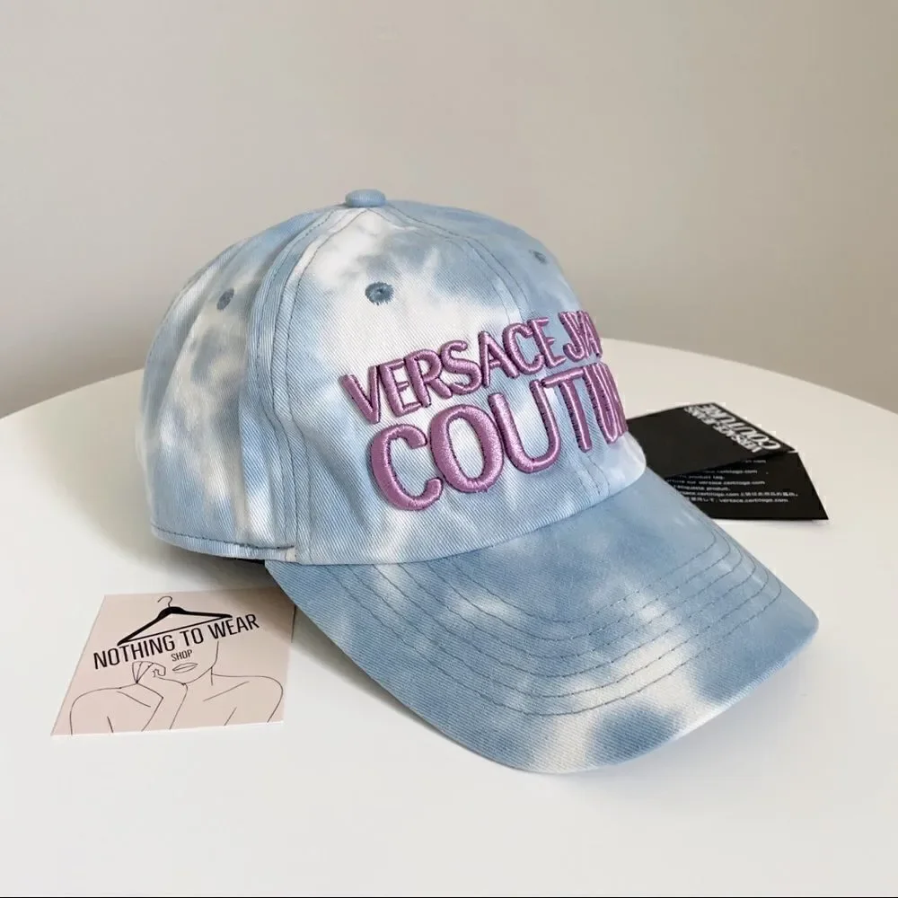 ⭕️ VERSACE JEANS Cap Hat Logo Designer Tie-dye Blue White Purple Denim